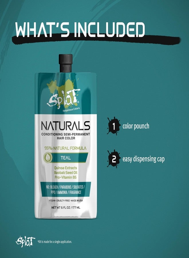 Splat Naturals Semi-Permanent Hair Color, Teal, 6 fl. oz., 95% Natural Hair Dye Formula Lasts Up to 30 Washes, Vegan & Cruelty-Free Semi Permanent Hair Color - Image 5